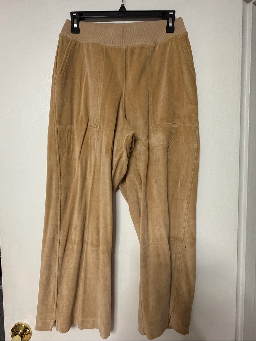 Brown Suede-Look Cotton Wide Leg Pants